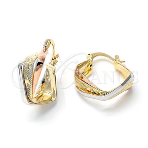 Argolla Pequeña 5.155.004.1 Oro Laminado, Diseño de Torcido, Diamantado, Tres Tonos
