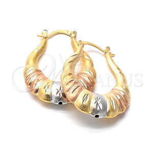 Argolla Mediana 5.148.027.2 Oro Laminado, Diseño de Flor, Diamantado, Tres Tonos