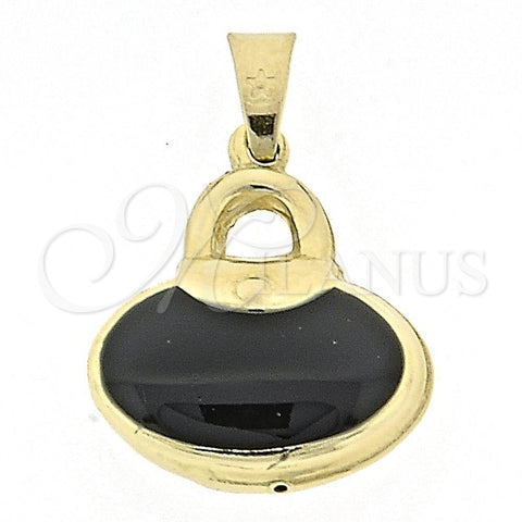 Dije Elegante 045.016.1 Oro Laminado, Diseño de Cartera, Esmaltado Negro, Tono Dorado
