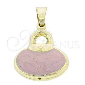 Dije Elegante 045.016.2 Oro Laminado, Diseño de Cartera, Esmaltado Rosado, Tono Dorado