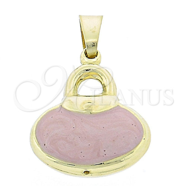 Dije Elegante 045.016.2 Oro Laminado, Diseño de Cartera, Esmaltado Rosado, Tono Dorado