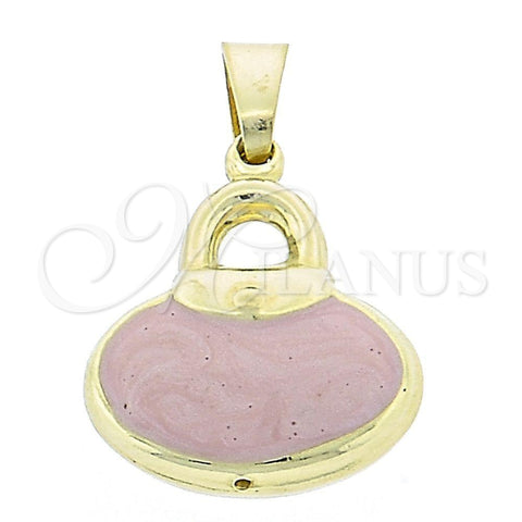 Dije Elegante 045.016.2 Oro Laminado, Diseño de Cartera, Esmaltado Rosado, Tono Dorado