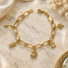 Pulsera de Dije 5.020.009.1 Oro Laminado, Diseño de Gato y Flor, Pulido, Tono Dorado (Calibre 0.40, Grosor 07 MM, 7 Pulgadas de Largo)