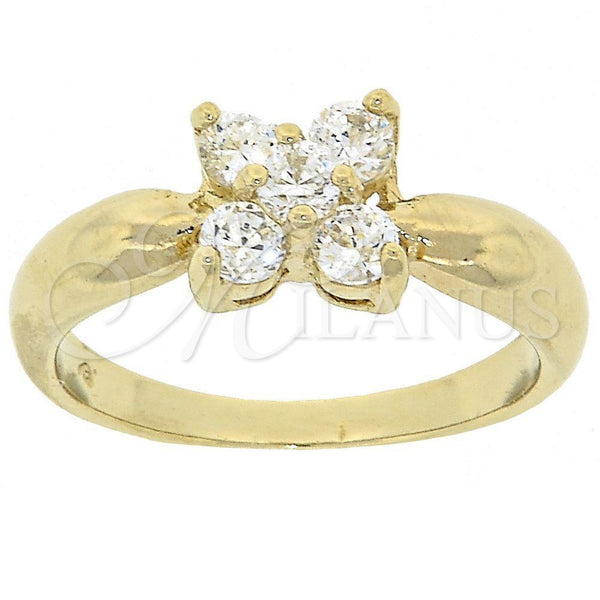 Anillo Multi Piedra 5.166.016.07 Oro Laminado, Diseño de Flor, con Blanca Zirconia Cubica, Pulido, Tono Dorado (Size 7)