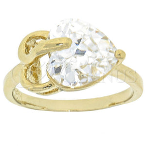 Anillo Multi Piedra 5.167.017.09 Oro Laminado, Diseño de Corazón, con Blanca Zirconia Cubica, Pulido, Tono Dorado (Size 9)