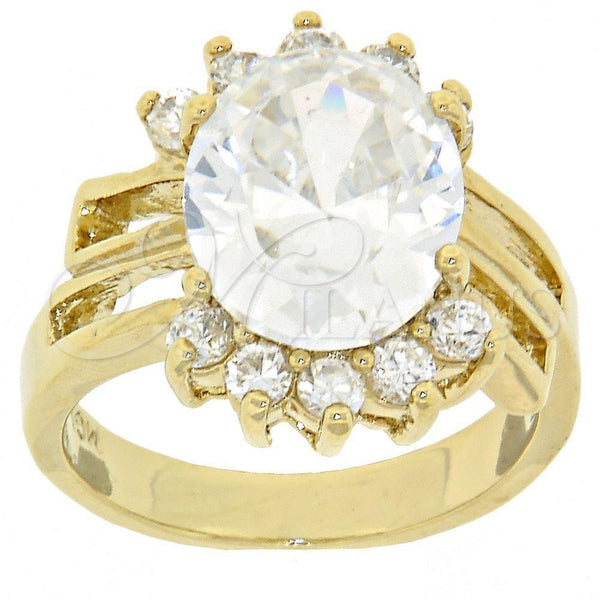 Anillo Multi Piedra 5.167.015.08 Oro Laminado, Diseño de Cluster, con Blanca Zirconia Cubica, Pulido, Tono Dorado (Size 8)