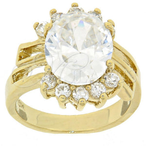 Anillo Multi Piedra 5.167.015.10 Oro Laminado, Diseño de Cluster, con Blanca Zirconia Cubica, Pulido, Tono Dorado (Size 10)