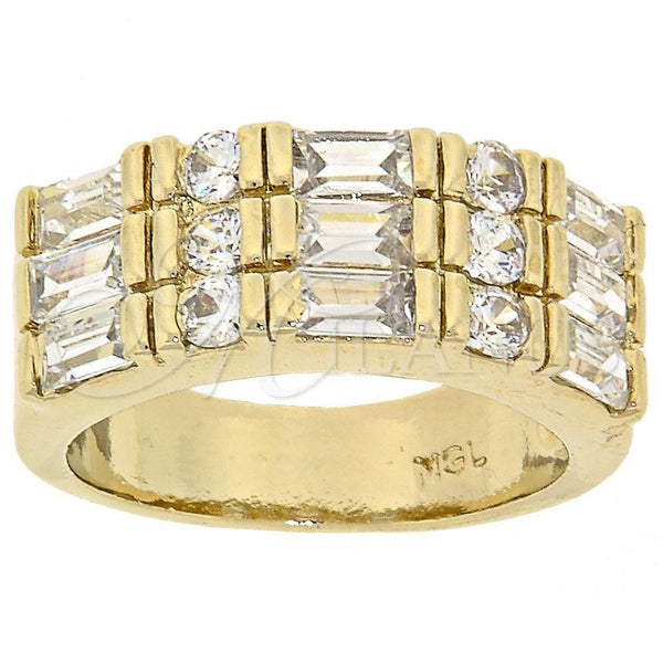 Anillo Multi Piedra 5.054.015.07 Oro Laminado, Diseño de Baguette, con Blanca Zirconia Cubica, Pulido, Tono Dorado (Size 7)
