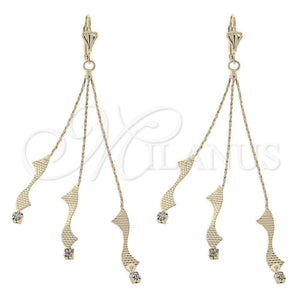 Arete Largo 02.165.0075 Oro Laminado, con Blanca Zirconia Cubica, Diamantado, Tono Dorado
