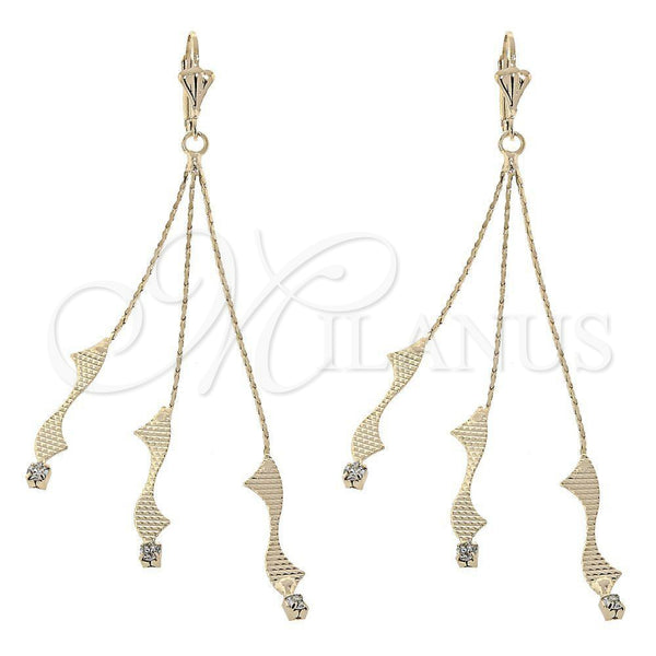 Arete Largo 02.165.0075 Oro Laminado, con Blanca Zirconia Cubica, Diamantado, Tono Dorado