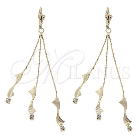 Arete Largo 02.165.0075 Oro Laminado, con Blanca Zirconia Cubica, Diamantado, Tono Dorado