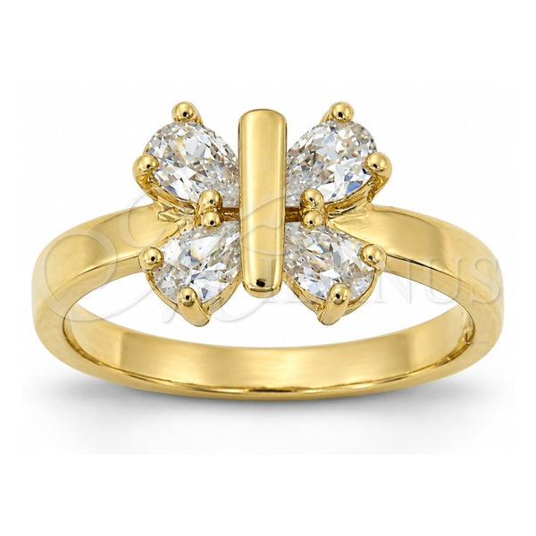 Anillo Multi Piedra 5.165.034.09 Oro Laminado, Diseño de Mariposa, con Zirconia Cubica Blanca, Pulido, Tono Dorado (Tamaño 9)