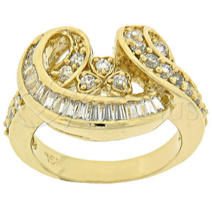 Anillo Multi Piedra 5.054.014.07 Oro Laminado, con Blanca Zirconia Cubica, Pulido, Tono Dorado (Size 7)