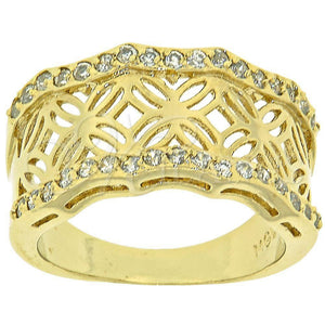 Anillo Multi Piedra 5.166.005.08 Oro Laminado, Diseño de Flor, con Blanca Micro Pave, Pulido, Tono Dorado (Size 8)