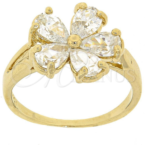 Anillo Multi Piedra 5.172.026.08 Oro Laminado, Diseño de Flor, con Blanca Zirconia Cubica, Pulido, Tono Dorado (Size 8)