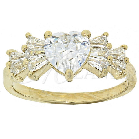 Anillo Multi Piedra 5.172.032.08 Oro Laminado, Diseño de Corazón y Baguette, con Blanca Zirconia Cubica, Pulido, Tono Dorado (Size 8)