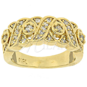 Anillo Multi Piedra 5.166.010.07 Oro Laminado, Diseño de Besos y Abrazos, con Blanca Zirconia Cubica, Pulido, Tono Dorado (Size 7)
