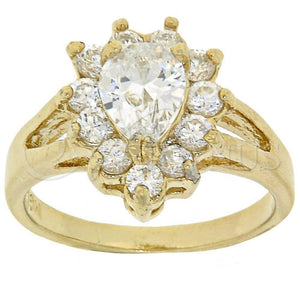 Anillo Multi Piedra 5.055.010.09 Oro Laminado, Diseño de Gota y Cluster, con Blanca Zirconia Cubica, Pulido, Tono Dorado (Size 9)