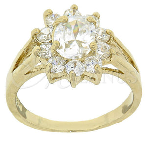 Anillo Multi Piedra 5.055.007.07 Oro Laminado, Diseño de Flor, con Blanca Zirconia Cubica, Pulido, Tono Dorado (Size 7)