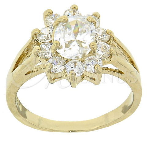 Anillo Multi Piedra 5.055.007.07 Oro Laminado, Diseño de Flor, con Blanca Zirconia Cubica, Pulido, Tono Dorado (Size 7)