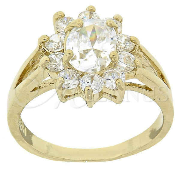 Anillo Multi Piedra 5.055.007.08 Oro Laminado, Diseño de Flor, con Blanca Zirconia Cubica, Pulido, Tono Dorado (Size 8)