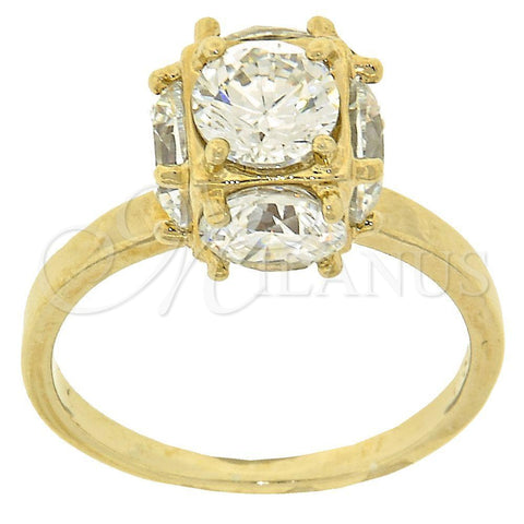 Anillo Multi Piedra 5.165.008.07 Oro Laminado, con Blanca Zirconia Cubica, Pulido, Tono Dorado (Size 7)