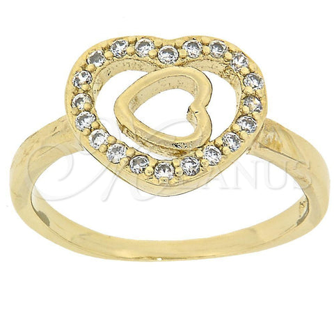 Anillo Multi Piedra 5.173.006.07 Oro Laminado, Diseño de Corazón, con Blanca Zirconia Cubica, Pulido, Tono Dorado (Size 7)