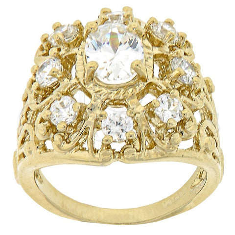 Anillo Multi Piedra 5.165.005.07 Oro Laminado, con Blanca Zirconia Cubica, Diamantado, Tono Dorado (Size 7)