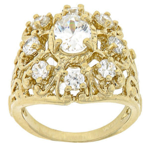 Anillo Multi Piedra 5.165.005.08 Oro Laminado, con Blanca Zirconia Cubica, Diamantado, Tono Dorado (Size 8)