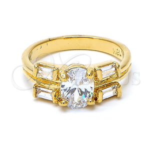 Anillo Multi Piedra 5.166.008.07 Oro Laminado, Diseño de Baguette, con Blanca Zirconia Cubica, Pulido, Tono Dorado (Size 7)