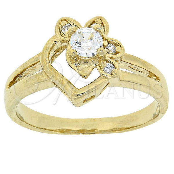 Anillo Multi Piedra 5.166.013.07 Oro Laminado, Diseño de Flor, con Blanca Zirconia Cubica, Pulido, Tono Dorado (Size 7)