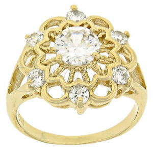 Anillo Multi Piedra 5.172.034.07 Oro Laminado, Diseño de Flor, con Blanca Zirconia Cubica, Diamantado, Tono Dorado (Size 7)