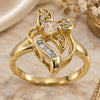 Anillo Multi Piedra 5.172.025.08 Oro Laminado, Diseño de Flor y Baguette, con Zirconia Cubica Chanpan Oscuro y Blanca, Pulido, Tono Dorado (Tamaño 8)