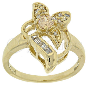 Anillo Multi Piedra 5.172.025.08 Oro Laminado, Diseño de Flor y Baguette, con Chanpan Oscuro and Blanca Zirconia Cubica, Pulido, Tono Dorado (Size 8)