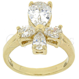 Anillo Multi Piedra 5.167.013.09 Oro Laminado, Diseño de Cruz, con Blanca Zirconia Cubica, Pulido, Tono Dorado (Size 9)
