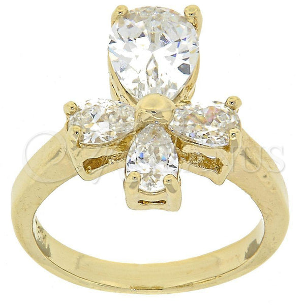 Anillo Multi Piedra 5.167.013.09 Oro Laminado, Diseño de Cruz, con Blanca Zirconia Cubica, Pulido, Tono Dorado (Size 9)