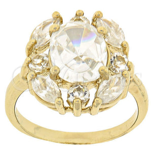 Anillo Multi Piedra 5.167.009.07 Oro Laminado, Diseño de Cluster, con Blanca Zirconia Cubica, Pulido, Tono Dorado (Size 7)