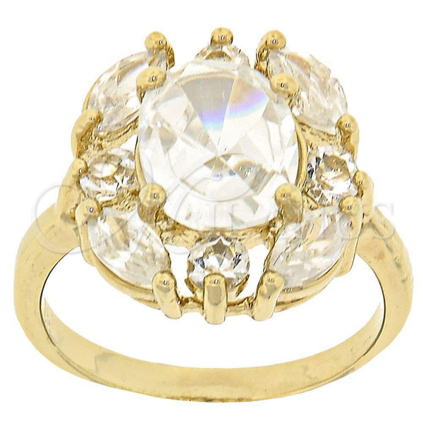 Anillo Multi Piedra 5.167.009.07 Oro Laminado, Diseño de Cluster, con Blanca Zirconia Cubica, Pulido, Tono Dorado (Size 7)