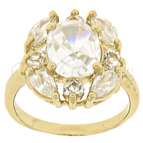 Anillo Multi Piedra 5.167.009.08 Oro Laminado, Diseño de Cluster, con Blanca Zirconia Cubica, Pulido, Tono Dorado (Size 8)