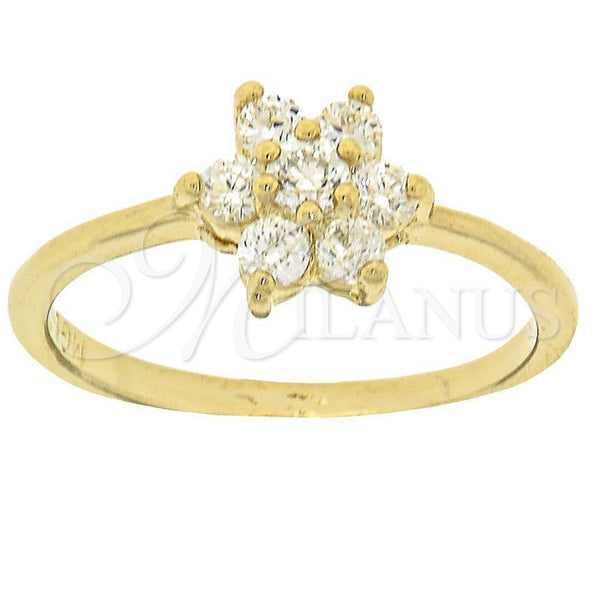 Anillo Multi Piedra 5.166.021.09 Oro Laminado, Diseño de Flor, con Blanca Zirconia Cubica, Pulido, Tono Dorado (Size 9)