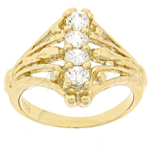 Anillo Multi Piedra 5.167.014.08 Oro Laminado, con Blanca Zirconia Cubica, Pulido, Tono Dorado (Size 8)