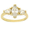 Anillo Multi Piedra 5.167.023.09 Oro Laminado, con Blanca Zirconia Cubica, Pulido, Tono Dorado (Size 9)