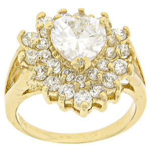 Anillo Multi Piedra 5.055.006.09 Oro Laminado, Diseño de Corazón, con Blanca Zirconia Cubica, Pulido, Tono Dorado (Size 9)