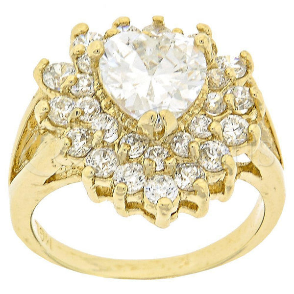 Anillo Multi Piedra 5.055.006.09 Oro Laminado, Diseño de Corazón, con Blanca Zirconia Cubica, Pulido, Tono Dorado (Size 9)