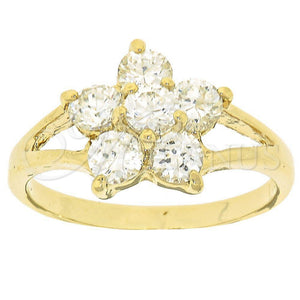 Anillo Multi Piedra 5.167.007.09 Oro Laminado, Diseño de Flor, con Blanca Zirconia Cubica, Pulido, Tono Dorado (Size 9)