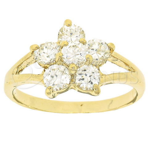 Anillo Multi Piedra 5.167.007.09 Oro Laminado, Diseño de Flor, con Blanca Zirconia Cubica, Pulido, Tono Dorado (Size 9)
