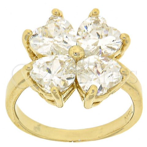 Anillo Multi Piedra 5.169.010.08 Oro Laminado, Diseño de Trébol de Cuatro Hojas y Corazón, con Blanca Zirconia Cubica, Pulido, Tono Dorado (Size 8)