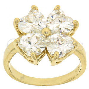 Anillo Multi Piedra 5.169.010.09 Oro Laminado, Diseño de Trébol de Cuatro Hojas y Corazón, con Blanca Zirconia Cubica, Pulido, Tono Dorado (Size 9)