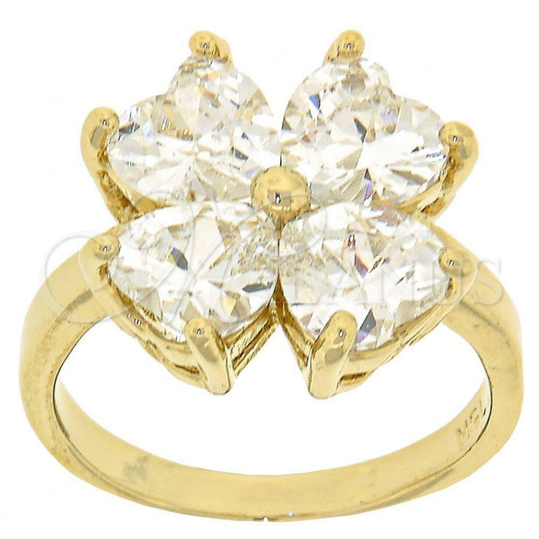 Anillo Multi Piedra 5.169.010.09 Oro Laminado, Diseño de Trébol de Cuatro Hojas y Corazón, con Blanca Zirconia Cubica, Pulido, Tono Dorado (Size 9)