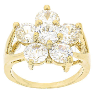 Anillo Multi Piedra 5.165.013.09 Oro Laminado, Diseño de Flor, con Blanca Zirconia Cubica, Pulido, Tono Dorado (Size 9)